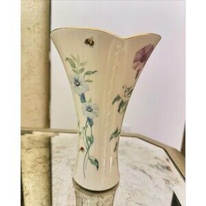 Retired Lenox Morningside Side Cottage Flared Vase Gold Trim 8.5”